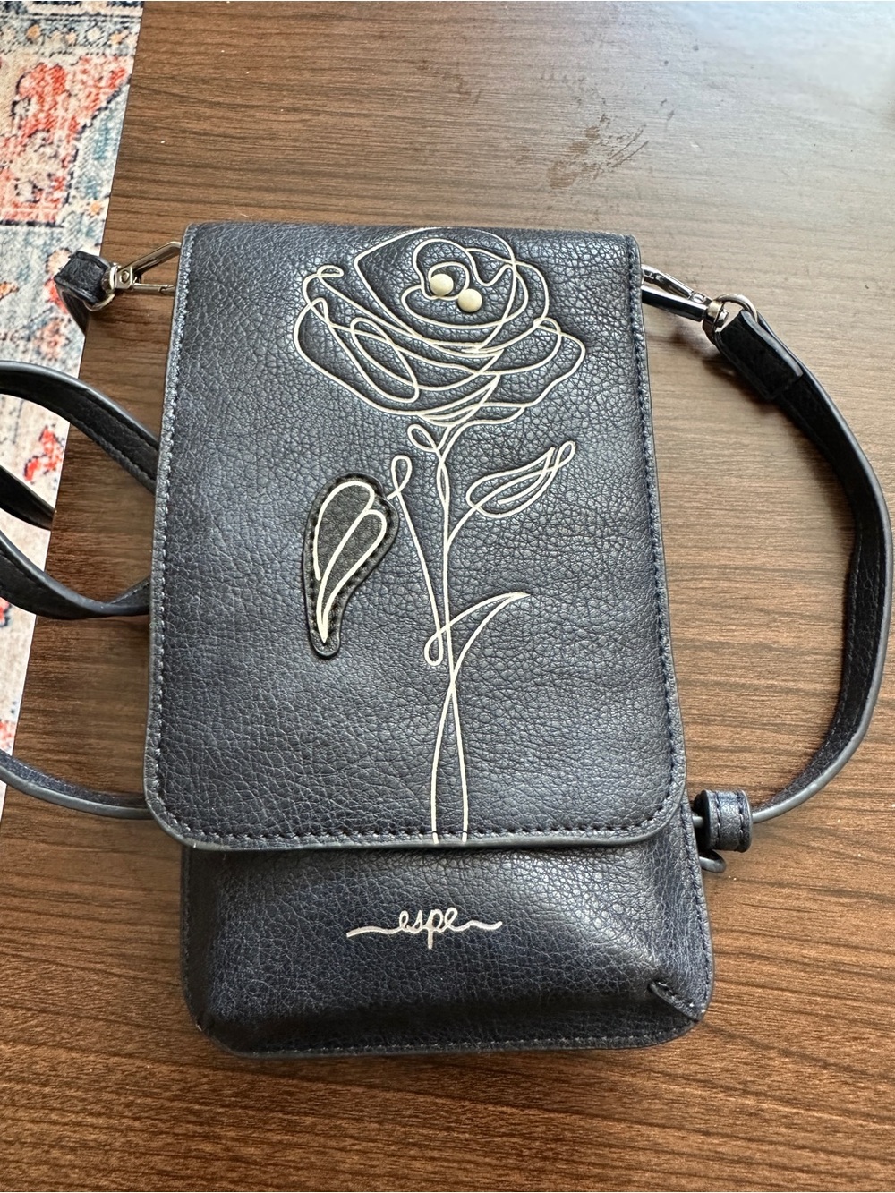 Navy blue Daring Diva Leather Crossbody Bag with Rose Detail